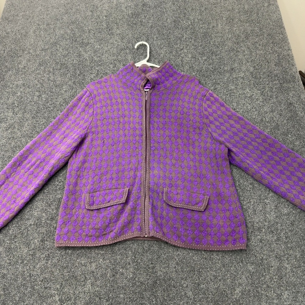 Pendleton Cardigan Womens XL Purple Wool Blend Diamond Full Zip Mock Neck Casual